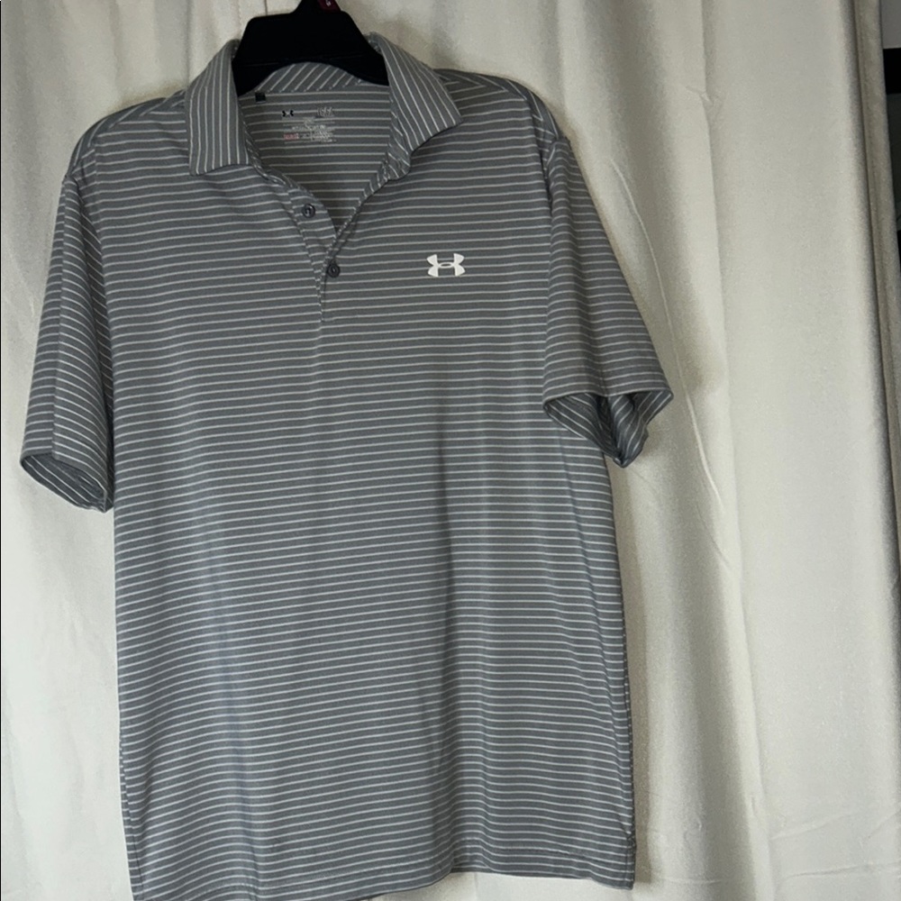 Under Armour Men's Polo Shirt in Gray with White Stripes